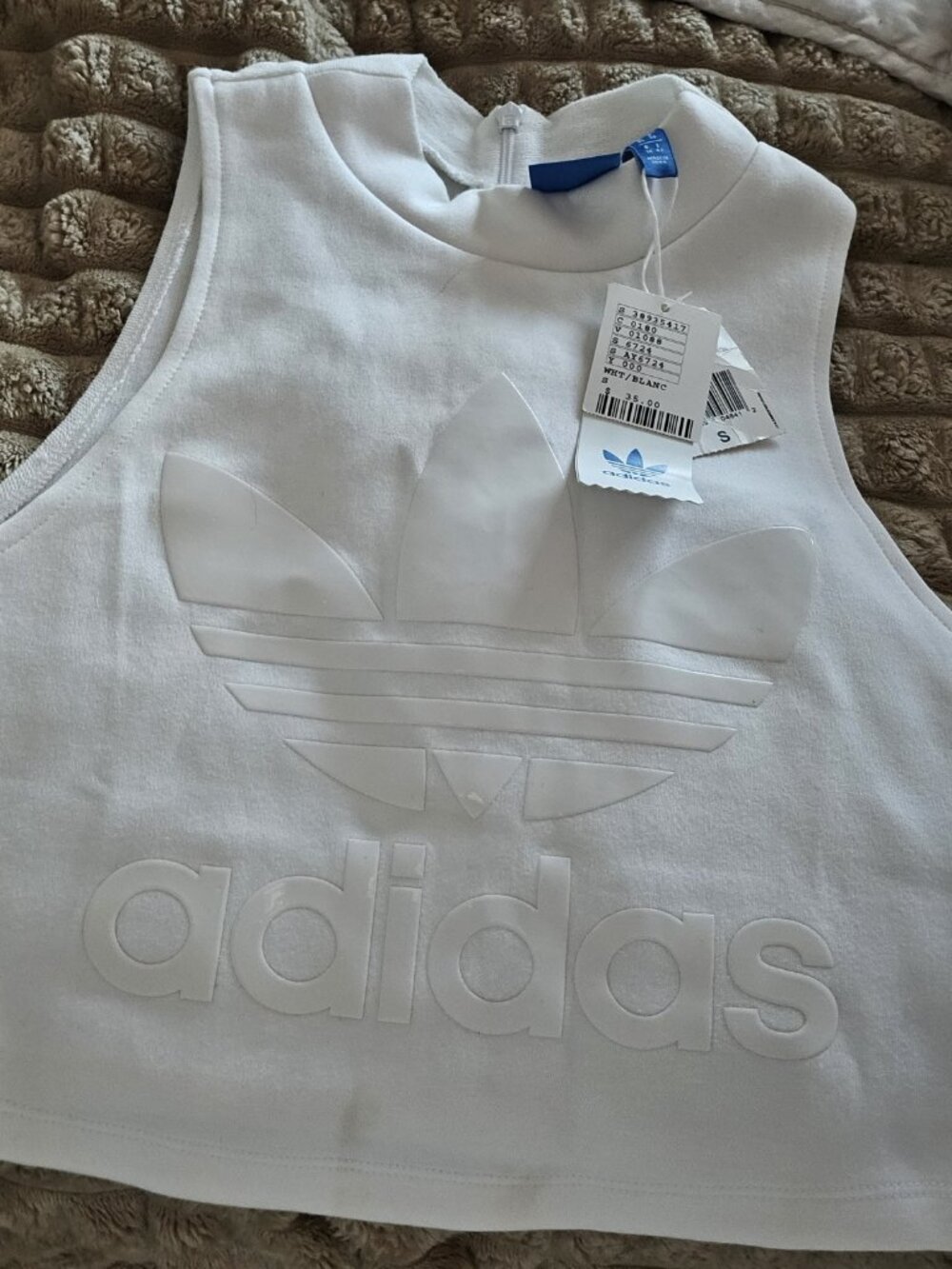 Adidas White Crop Top, Size S Women's